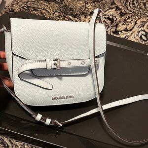 Michael Kors Blue and Silver Crossbody Bag with Textured Leather